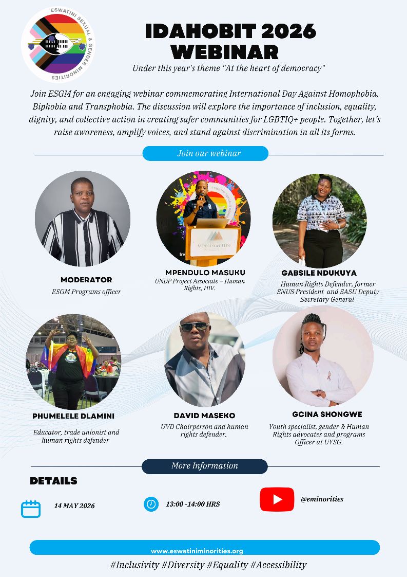 IDAHOBIT 2026 Webinar – Eswatini Sexual & Gender Minorities IDAHOBIT 2026 Webinar – Eswatini Sexual & Gender Minorities