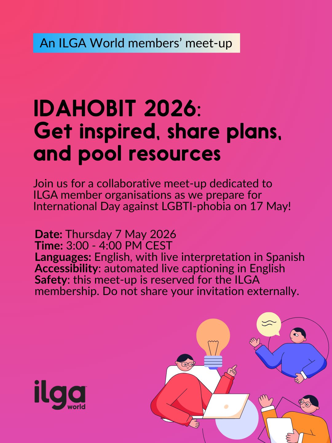 IDAHOBIT 2026: Get Inspired – Share Plans and Pool Resources (ILGA World members’ meet-up)