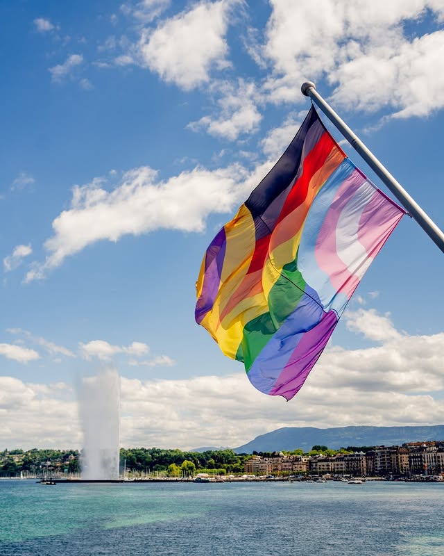 Flag waving in Geneva, Switzerland